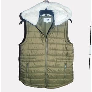 Jack by BB Dakota Faux Fur Lined Women's Hooded Puffer Vest Olive Green - Size S